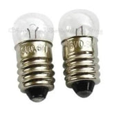 Two miniature lamp e10 g11 bulbs, 6v 0.6w with metal screw bases.